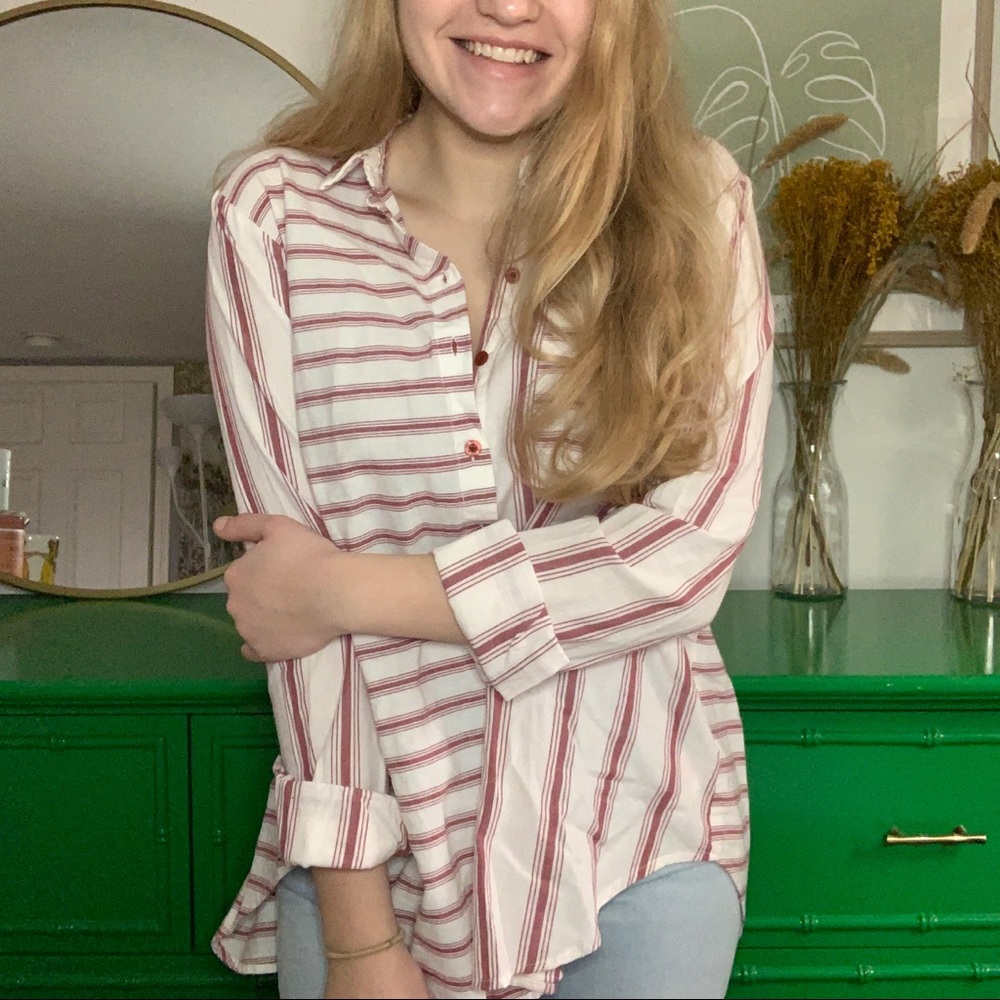 Topshop Open Back Button Down Striped Top - image 6